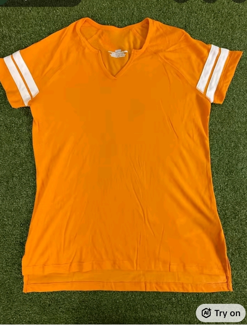 Bogo! Orange V‑Neck Short Sleeve Tee with White Sleeve Stripes